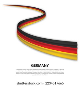 Waving ribbon or banner with flag of Germany. Template for independence day poster design