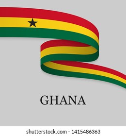 Waving ribbon or banner with flag of Ghana. Template for independence day poster design