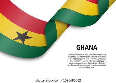 Waving ribbon or banner with flag of Ghana. Template for independence day poster design