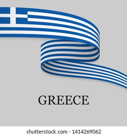 Waving ribbon or banner with flag of Greece. Template for independence day poster design