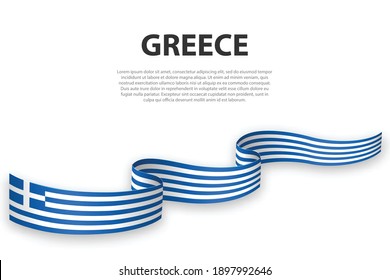 Waving ribbon or banner with flag of Greece. Template for independence day poster design