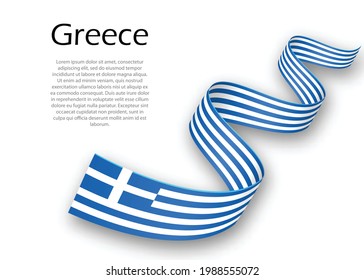 Waving ribbon or banner with flag of Greece. Template for independence day poster design