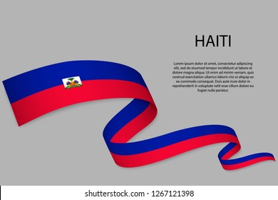 Waving ribbon or banner with flag of Haiti. Template for independence day poster design