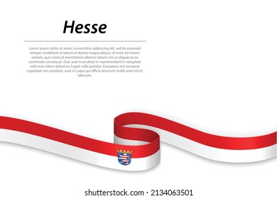 Waving ribbon or banner with flag of Hesse is a state of Germany