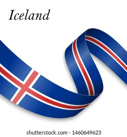 Waving ribbon or banner with flag of Iceland. Template for independence day poster design
