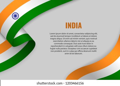 Waving ribbon or banner with flag of India. Template for poster design