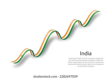 Waving ribbon or banner with flag of India. Template for independence day