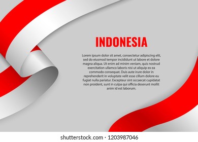 Waving ribbon or banner with flag of Indonesia. Template for poster design