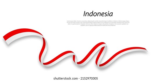 Waving ribbon or banner with flag of Indonesia. Template for independence day poster design