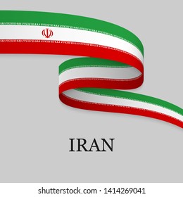 Waving ribbon or banner with flag of Iran. Template for independence day poster design