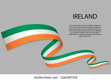 Waving ribbon or banner with flag of Ireland. Template for independence day poster design