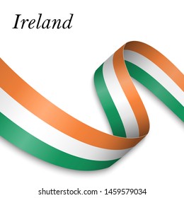 Waving ribbon or banner with flag of Ireland. Template for independence day poster design
