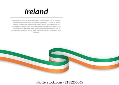 Bandera o cinta ondulada con bandera de Irlanda. Plantilla para diseño de afiches del día de la independencia