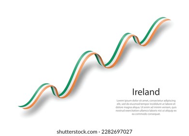 Waving ribbon or banner with flag of Ireland. Template for independence day