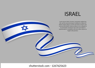 Waving ribbon or banner with flag of Israel. Template for independence day poster design