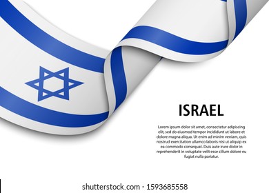 Waving ribbon or banner with flag of Israel. Template for independence day poster design