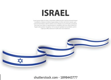 Waving ribbon or banner with flag of Israel. Template for independence day poster design