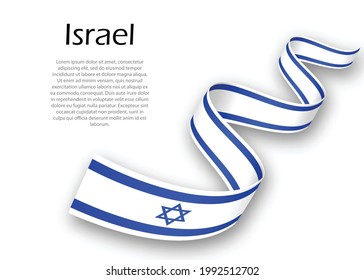 Waving ribbon or banner with flag of Israel. Template for independence day poster design