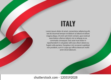 Waving ribbon or banner with flag of Italy. Template for poster design