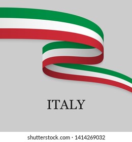 Waving ribbon or banner with flag of Italy. Template for independence day poster design