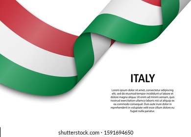 Waving ribbon or banner with flag of Italy. Template for independence day poster design