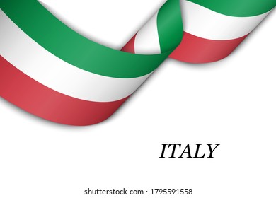 Waving ribbon or banner with flag of Italy. Template for independence day poster design