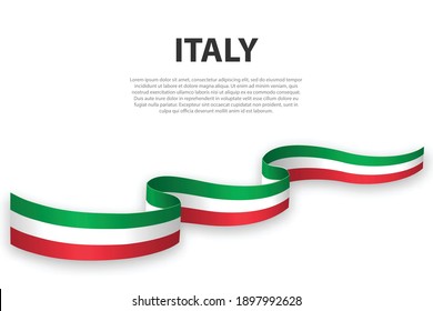 Waving ribbon or banner with flag of Italy. Template for independence day poster design