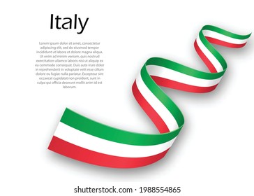 Bandera o cinta ondulante con bandera de Italia. Plantilla para diseño de afiches del día de la independencia