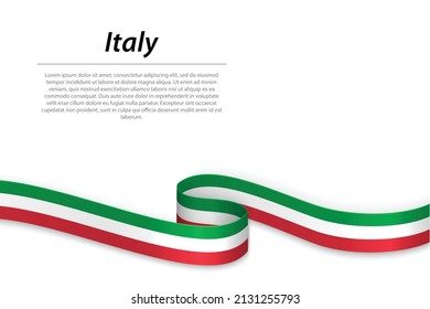 Waving ribbon or banner with flag of Italy. Template for independence day poster design