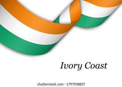 Waving ribbon or banner with flag of Ivory Coast. Template for independence day poster design