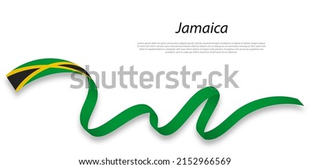 Waving ribbon or banner with flag of Jamaica. Template for independence day poster design