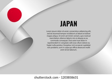 Waving ribbon or banner with flag of Japan. Template for poster design