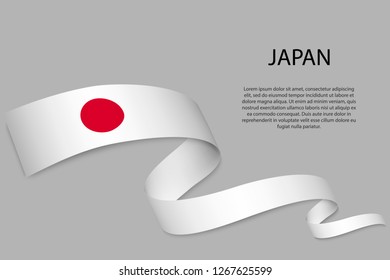 Waving ribbon or banner with flag of Japan. Template for independence day poster design