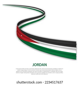 Waving ribbon or banner with flag of Jordan. Template for independence day poster design