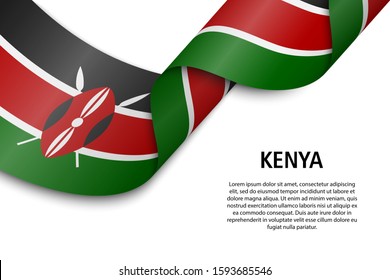 Waving ribbon or banner with flag of Kenya. Template for independence day poster design