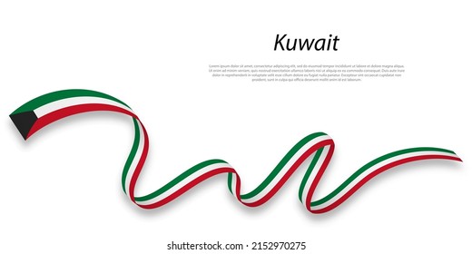 Waving ribbon or banner with flag of Kuwait. Template for independence day poster design