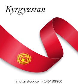 Waving ribbon or banner with flag of Kyrgyzstan. Template for independence day poster design