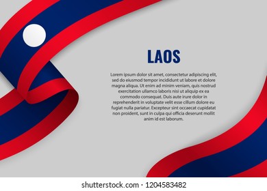 Waving ribbon or banner with flag of Laos. Template for poster design