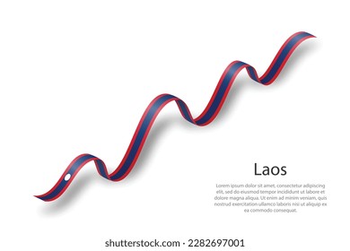 Waving ribbon or banner with flag of Laos. Template for independence day