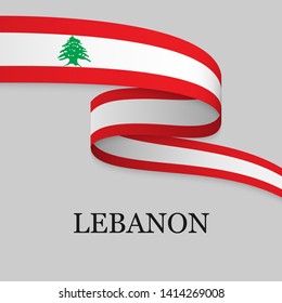 Waving ribbon or banner with flag of Lebanon. Template for independence day poster design