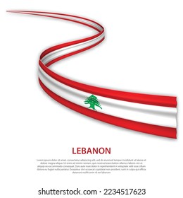 Waving ribbon or banner with flag of Lebanon. Template for independence day poster design