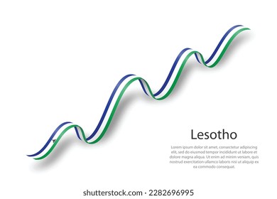 Waving ribbon or banner with flag of Lesotho. Template for independence day