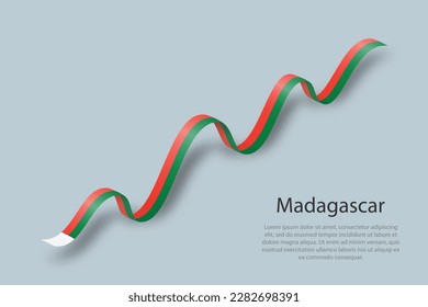 Waving ribbon or banner with flag of Madagascar. Template for independence day