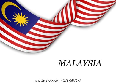 Waving ribbon or banner with flag of Malaysia. Template for independence day poster design