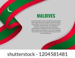 Waving ribbon or banner with flag of Maldives. Template for poster design