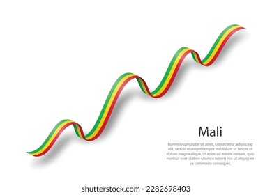 Waving ribbon or banner with flag of Mali. Template for independence day
