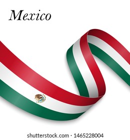 Waving ribbon or banner with flag of Mexico. Template for independence day poster design