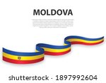 Waving ribbon or banner with flag of Moldova. Template for independence day poster design