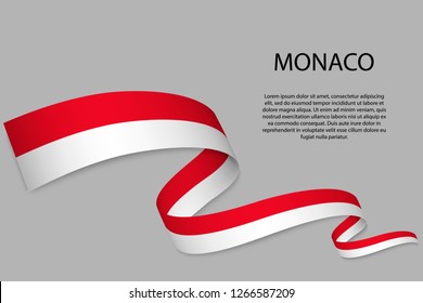 Waving ribbon or banner with flag of Monaco. Template for independence day poster design