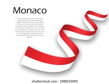 Waving ribbon or banner with flag of Monaco. Template for independence day poster design